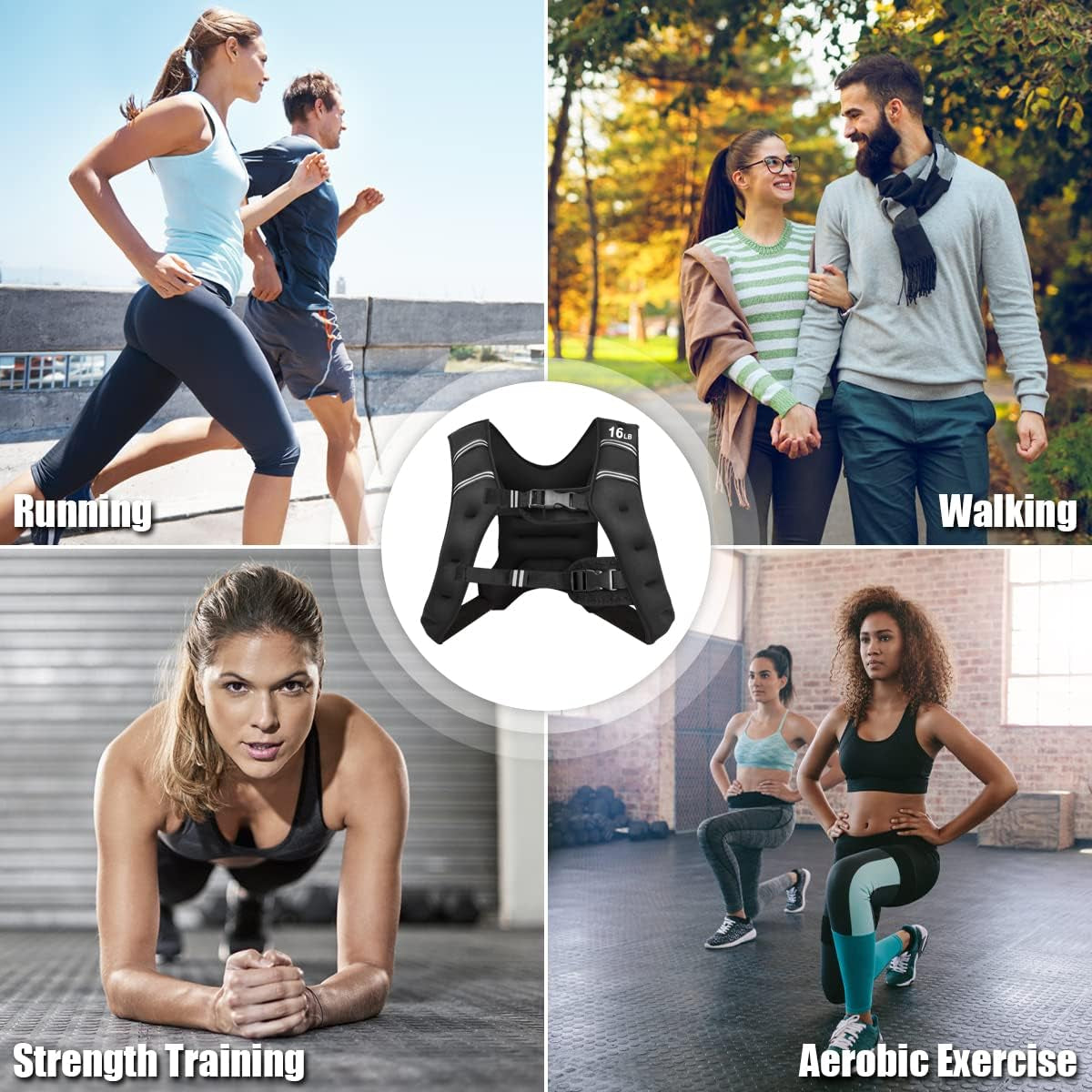 Weighted Vest for Women Men Kids, 16Lb/20Lb/30Lb Body Weight Vests with Reflective Stripe, Adjustable Weight Loss Workout Equipment for Fitness, Strength Training, Running, Walking, Jogging