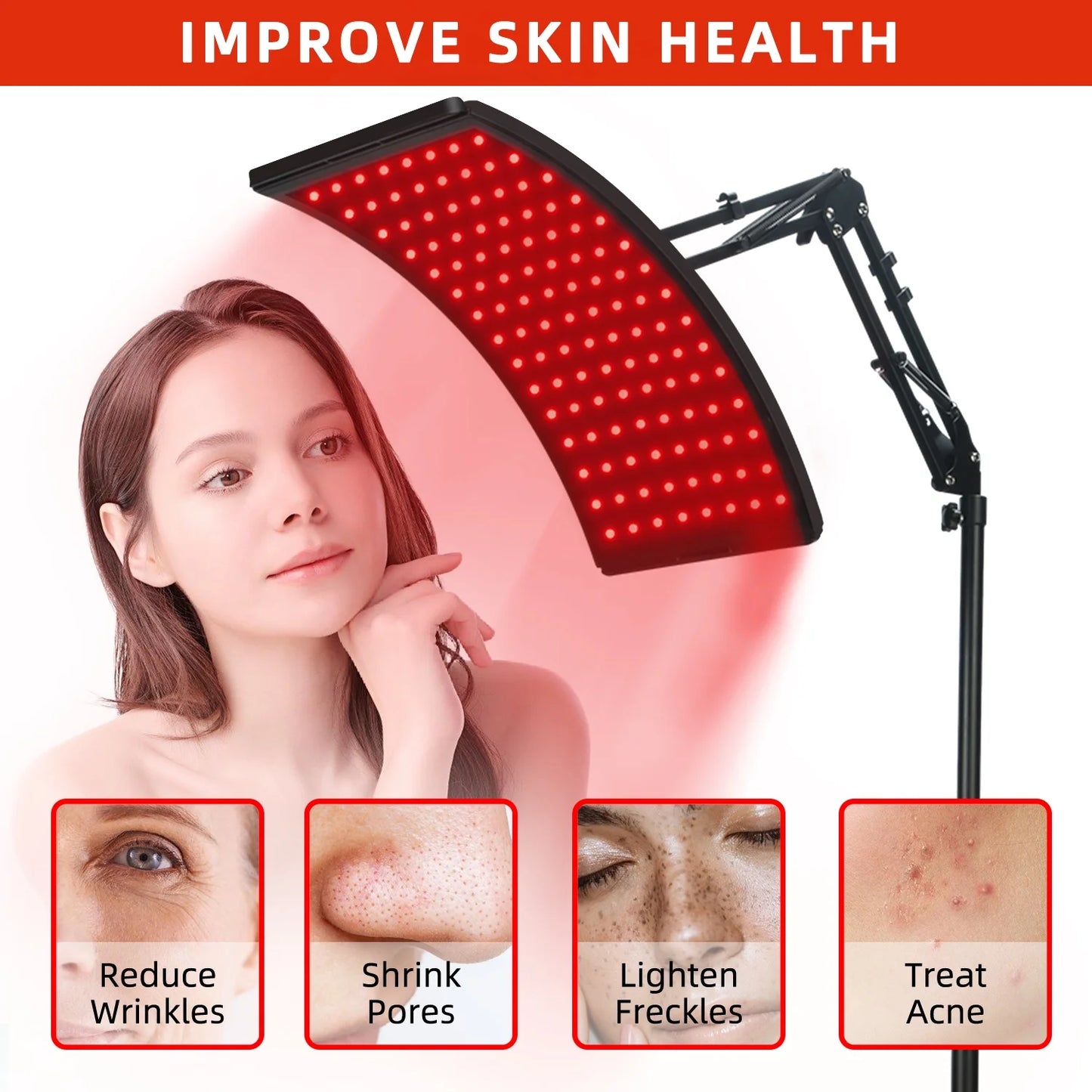 Red Light Therapy for Face and Body, Red Infrared Light Therapy Lamp with Stand Led 660Nm Red Light-Therapy& 850Nm Infrared Light Device for Body
