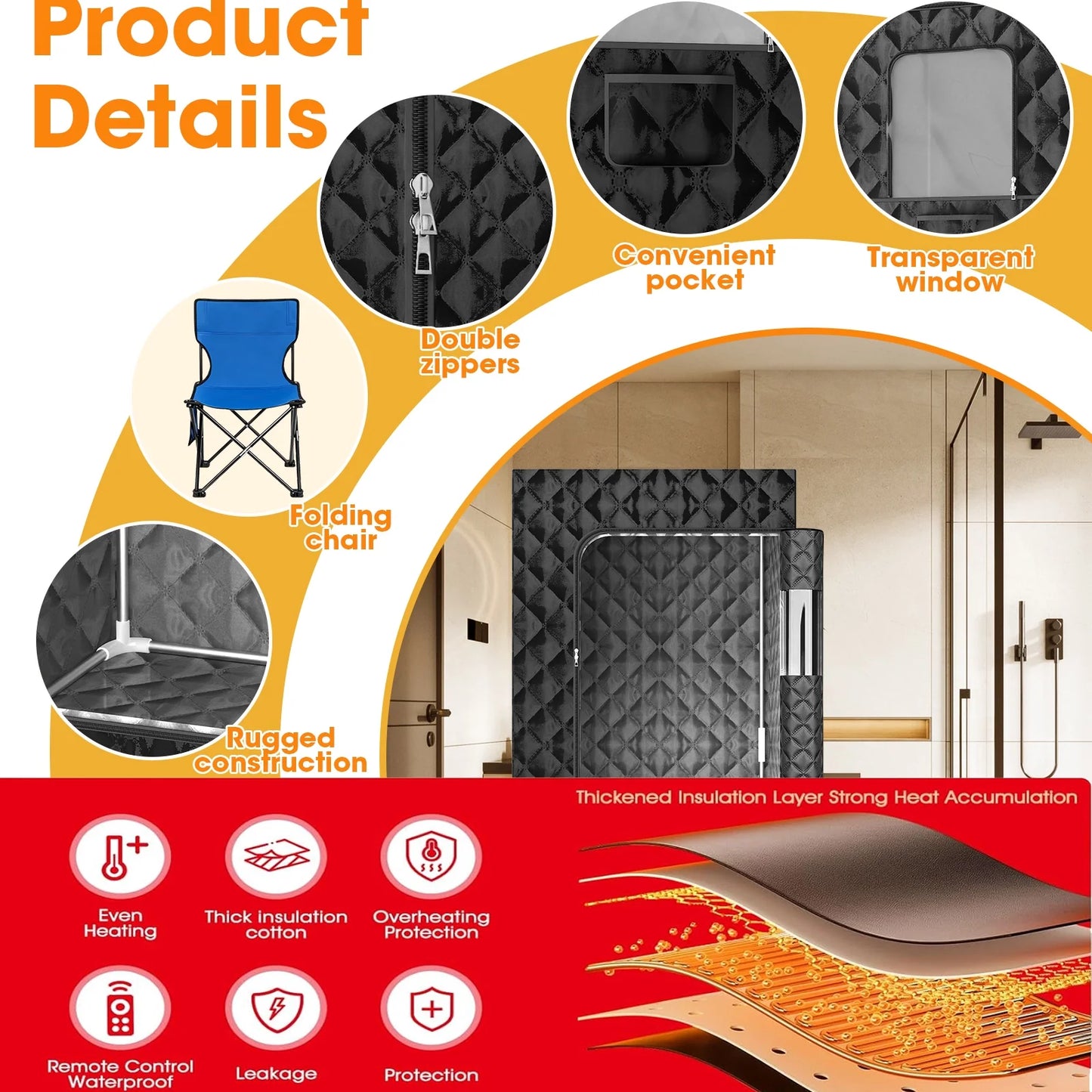 Portable Steam Sauna Box | Full Size Personal Steam Sauna with 1200W Steamer & 3L Tank, 15-Level Control, Cotton Thickened Tent for Home Spa Relaxation Indoor Use, 71"X35"X35", Black