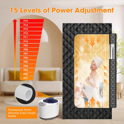 Portable Steam Sauna Box | Full Size Personal Steam Sauna with 1200W Steamer & 3L Tank, 15-Level Control, Cotton Thickened Tent for Home Spa Relaxation Indoor Use, 71"X35"X35", Black