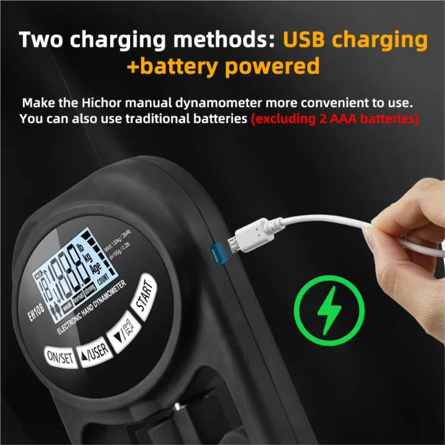 Grip Strength Tester 265Lbs/120Kg Grip Strength Meter Digital Hand Dynamometer USB LCD Screen Hand Grip for Power Training Sport