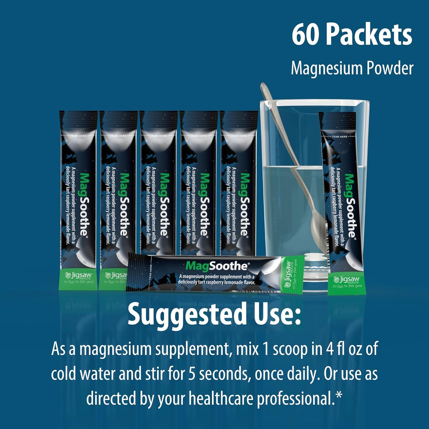 Magsoothe | Fast-Acting, Calming Magnesium Glycinate Powder Supplement | Raspberry Lemonade Flavor | 60 Servings (Packets)