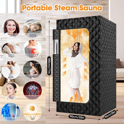 Portable Steam Sauna Box | Full Size Personal Steam Sauna with 1200W Steamer & 3L Tank, 15-Level Control, Cotton Thickened Tent for Home Spa Relaxation Indoor Use, 71"X35"X35", Black