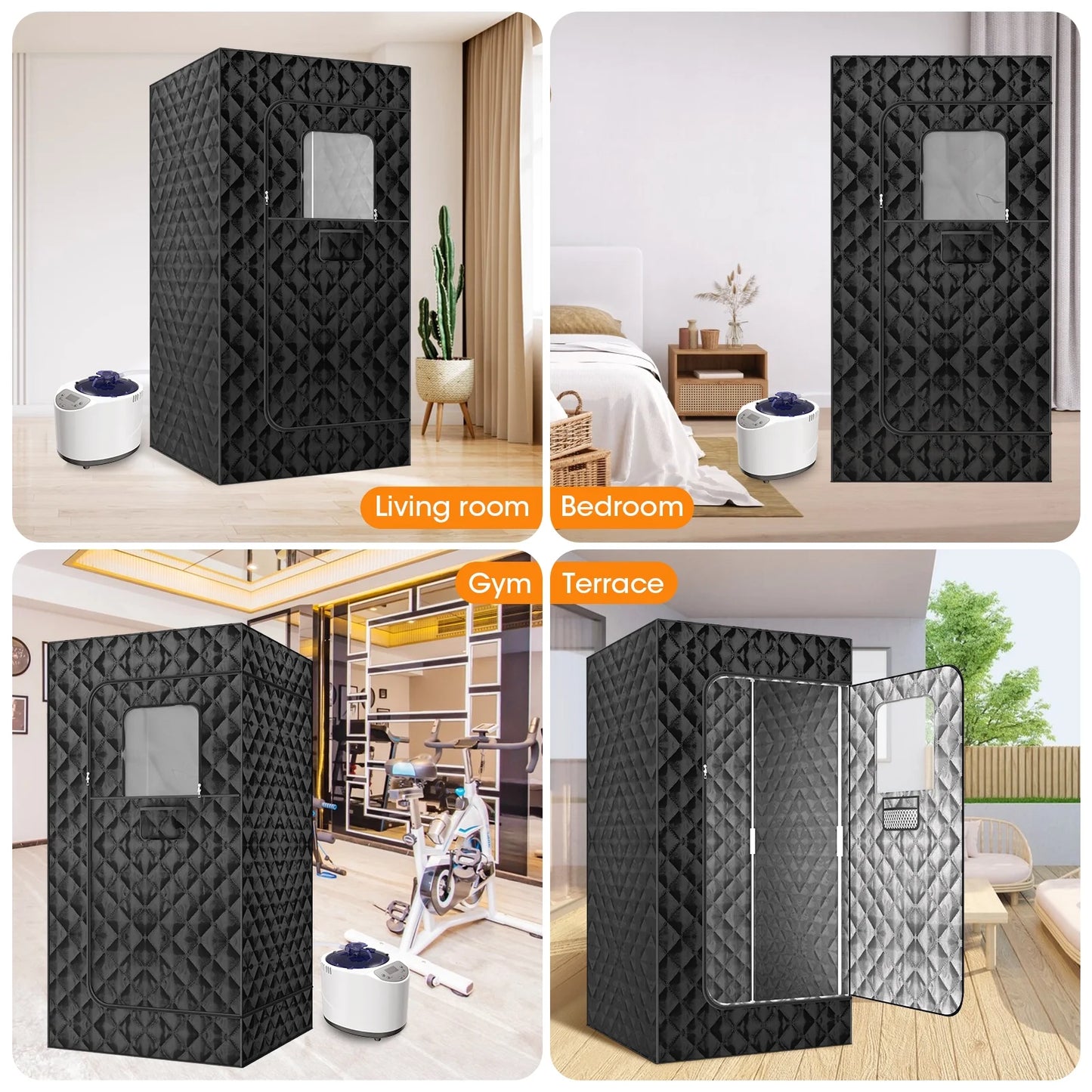 Portable Steam Sauna Box | Full Size Personal Steam Sauna with 1200W Steamer & 3L Tank, 15-Level Control, Cotton Thickened Tent for Home Spa Relaxation Indoor Use, 71"X35"X35", Black