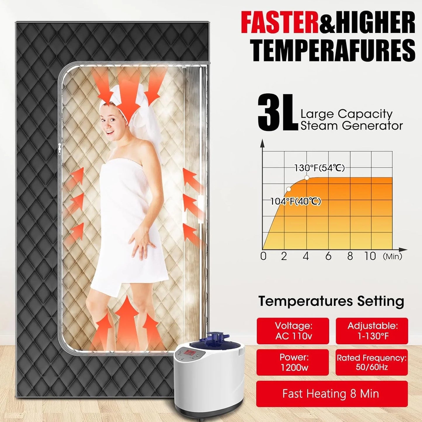 Portable Steam Sauna Box | Full Size Personal Steam Sauna with 1200W Steamer & 3L Tank, 15-Level Control, Cotton Thickened Tent for Home Spa Relaxation Indoor Use, 71"X35"X35", Black