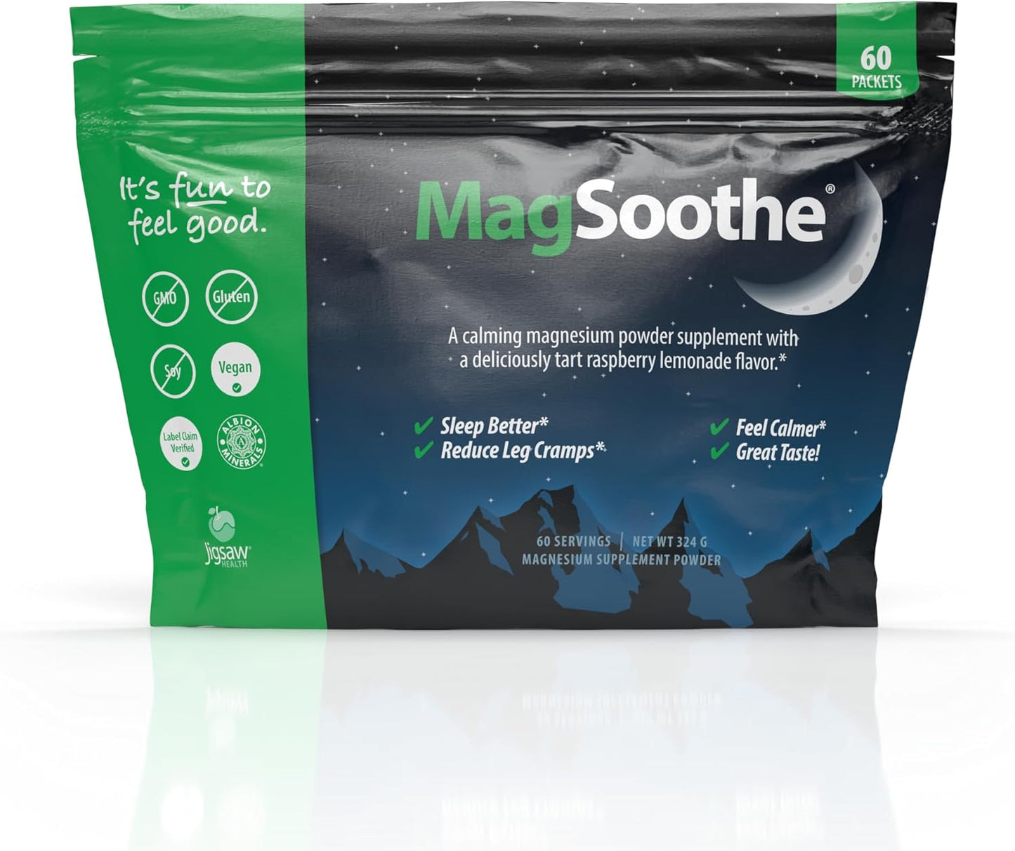 Magsoothe | Fast-Acting, Calming Magnesium Glycinate Powder Supplement | Raspberry Lemonade Flavor | 60 Servings (Packets)