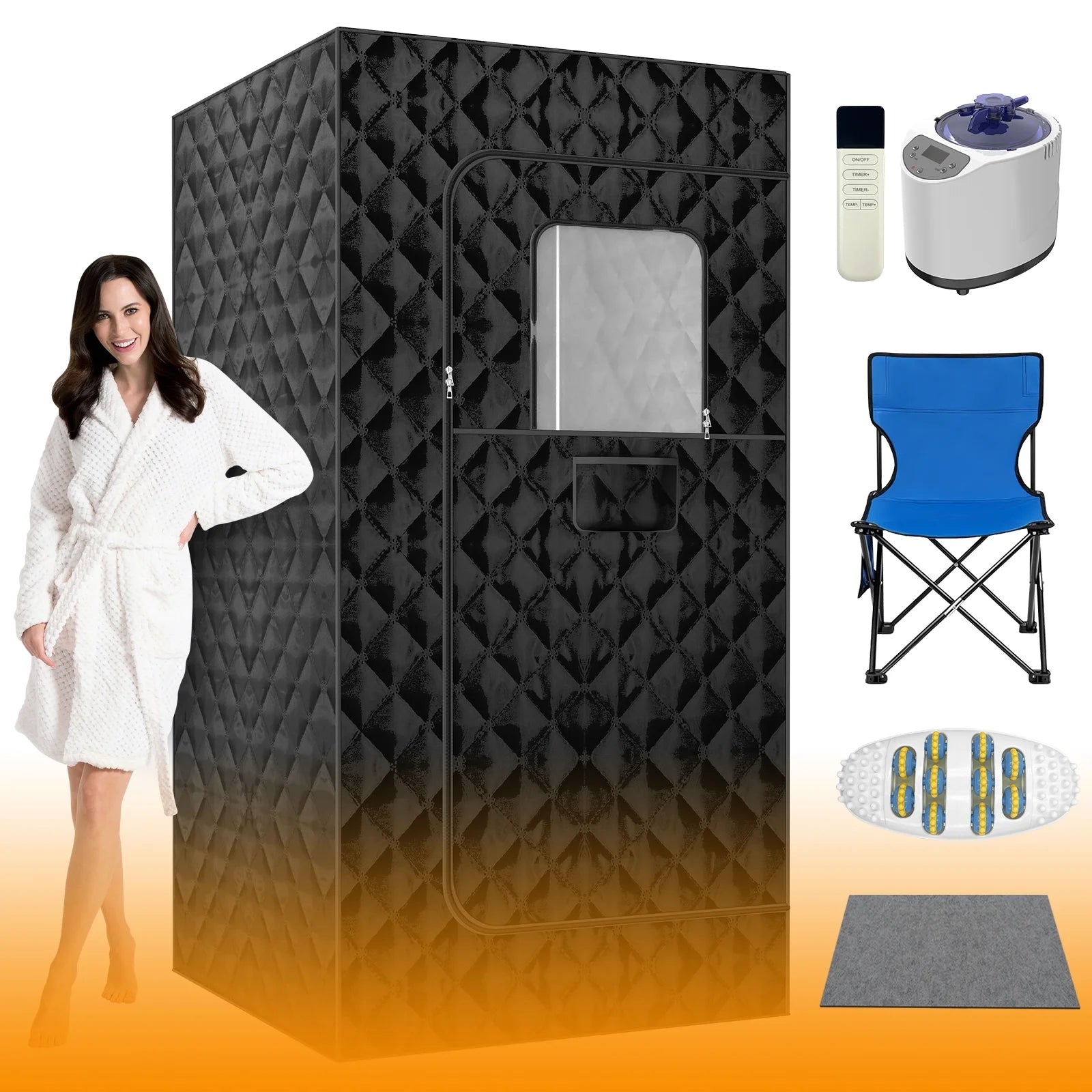 Portable Steam Sauna Box | Full Size Personal Steam Sauna with 1200W Steamer & 3L Tank, 15-Level Control, Cotton Thickened Tent for Home Spa Relaxation Indoor Use, 71"X35"X35", Black